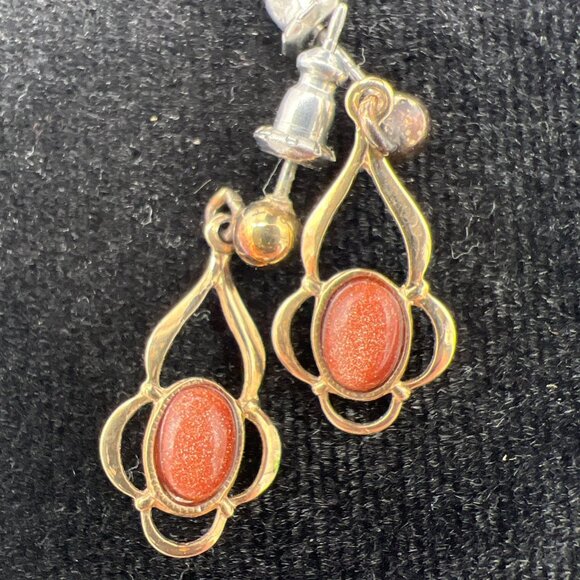 Goldstone Pendant Necklace & Matching Earrings Set 18" Gold Plated With SN Impri - Picture 8 of 8